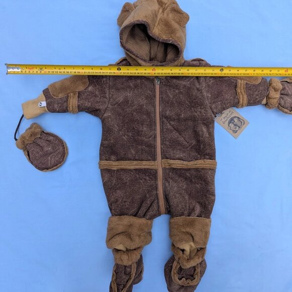 Kids 18 Month Brown Teddy Bear Bunting Zip Up Snowsuit Winter Cozy Faux Fur NWT - Picture 4 of 8